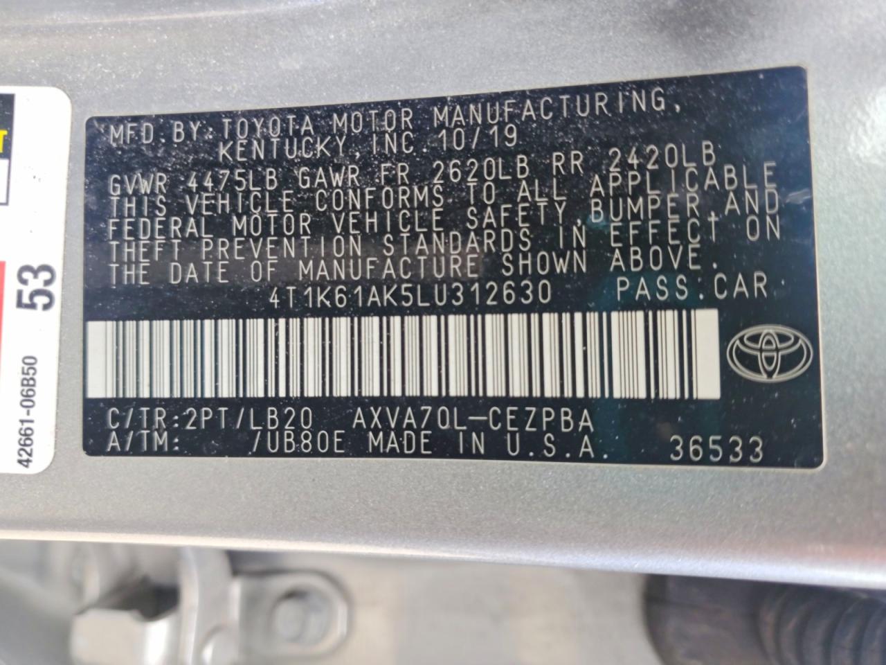2020 TOYOTA CAMRY