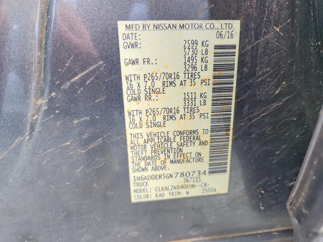 2016 NISSAN FRONTIER
