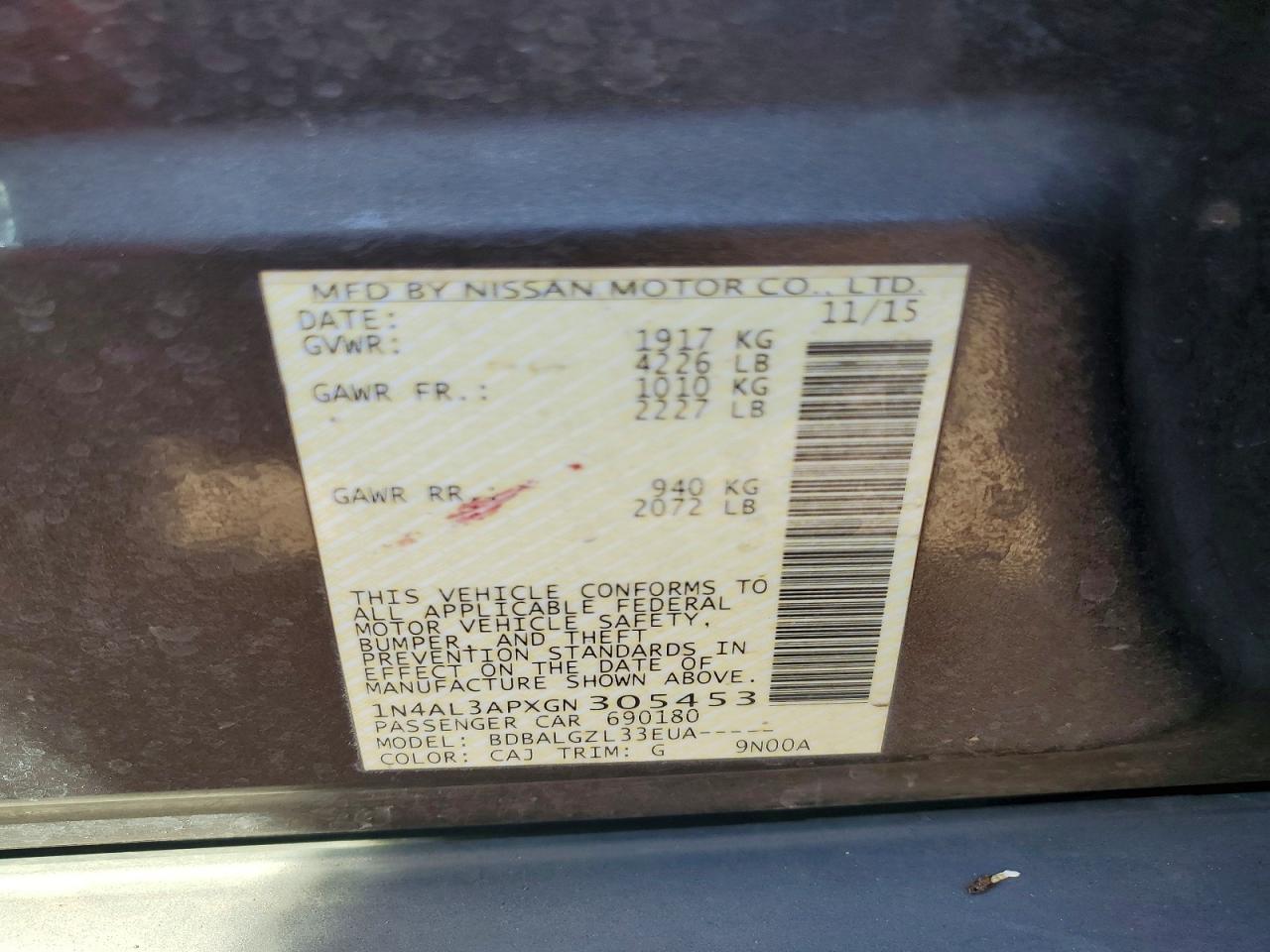 2016 NISSAN ALTIMA
