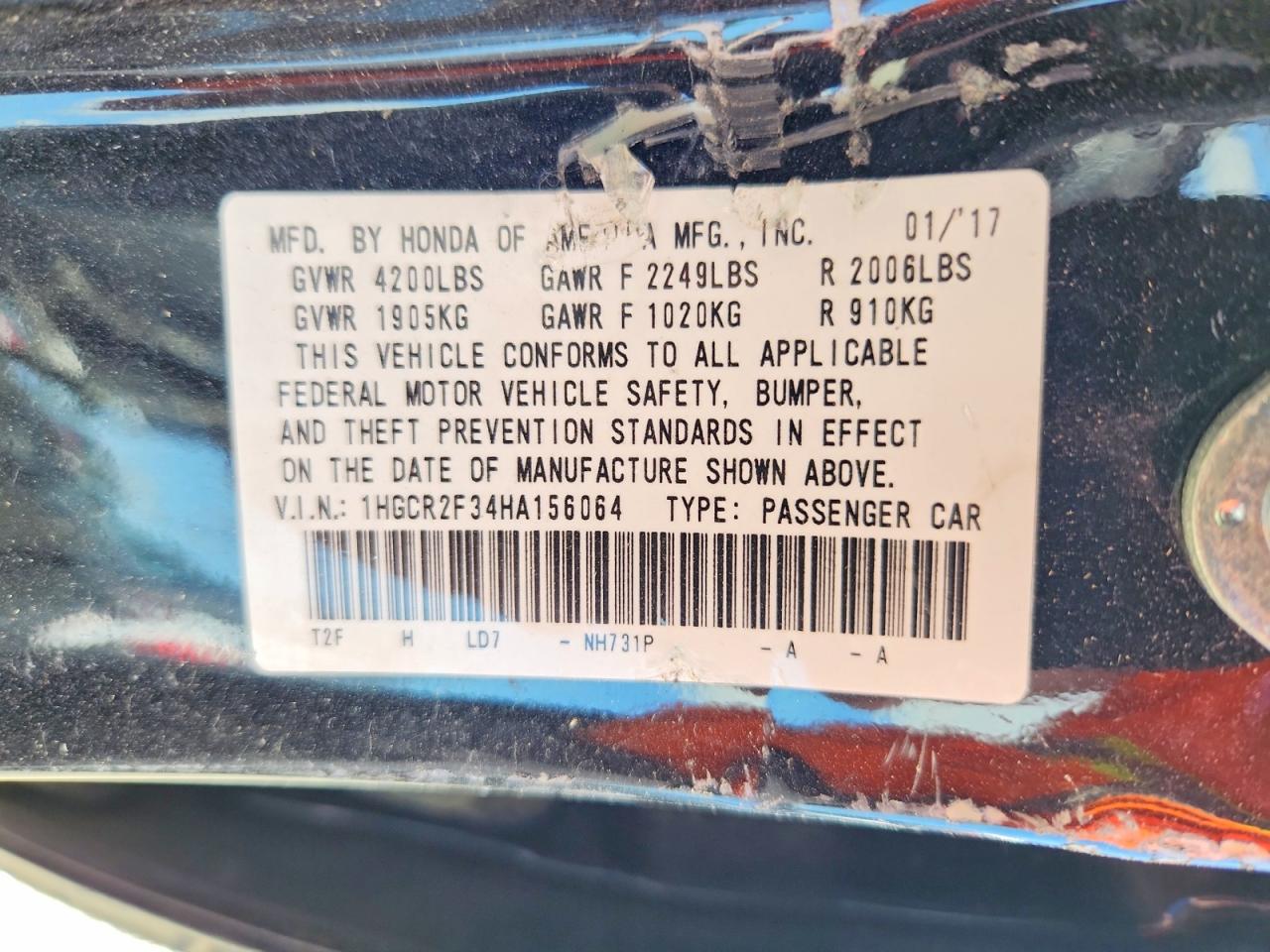 2017 HONDA ACCORD