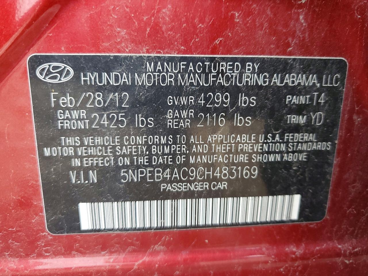2012 HYUNDAI SONATA