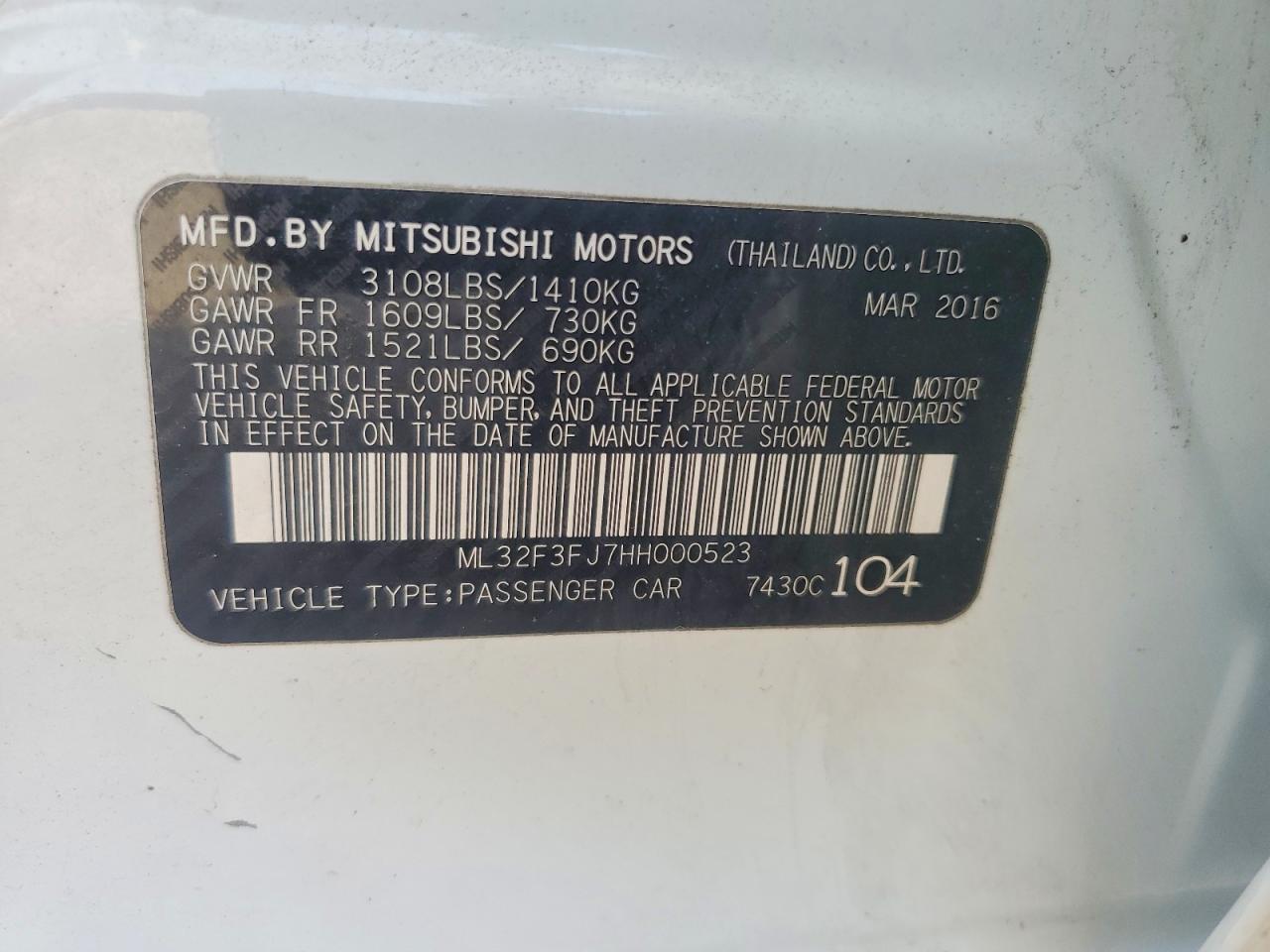 2017 MITSUBISHI MIRAGE