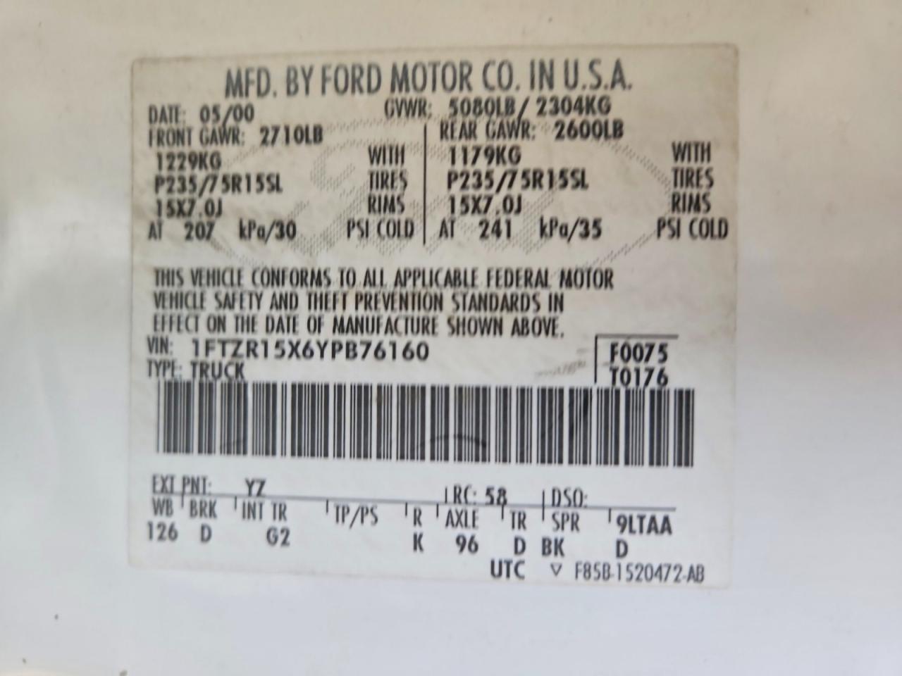 2000 FORD RANGER