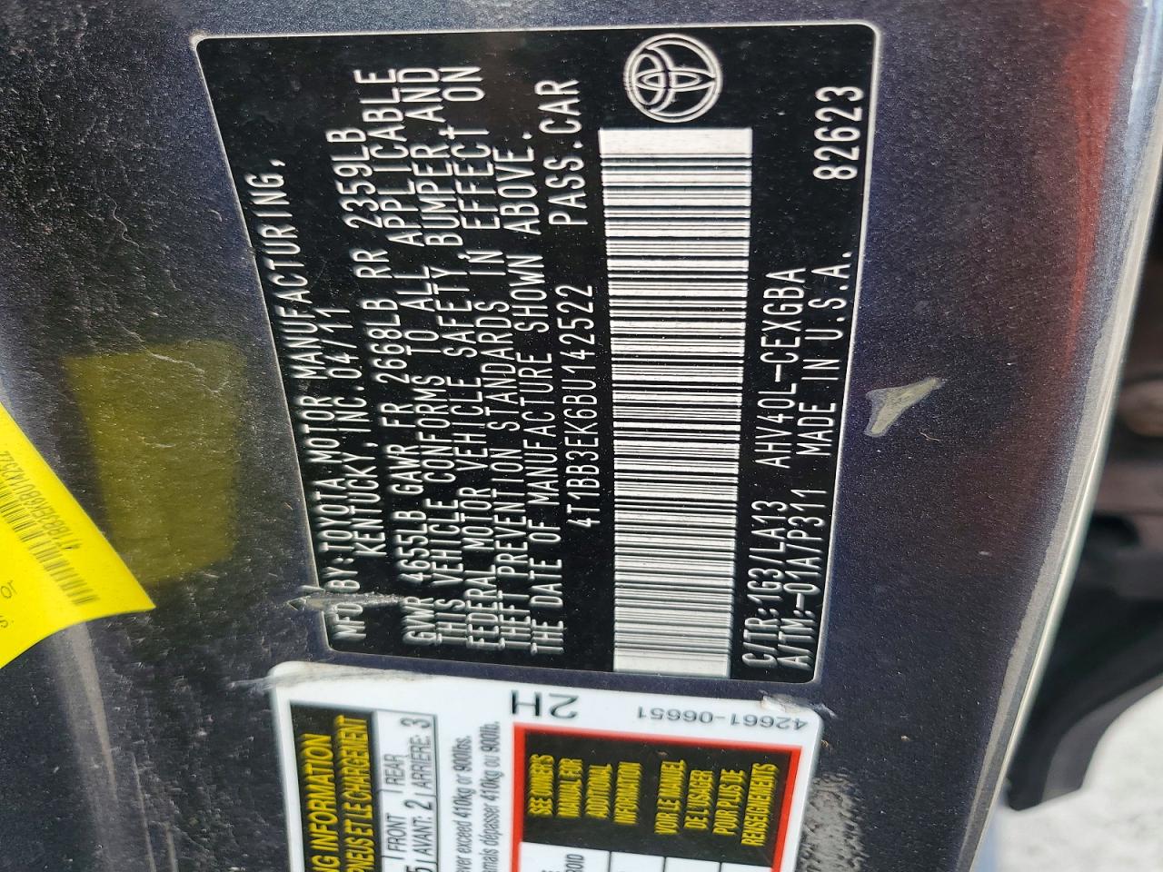 2011 TOYOTA CAMRY