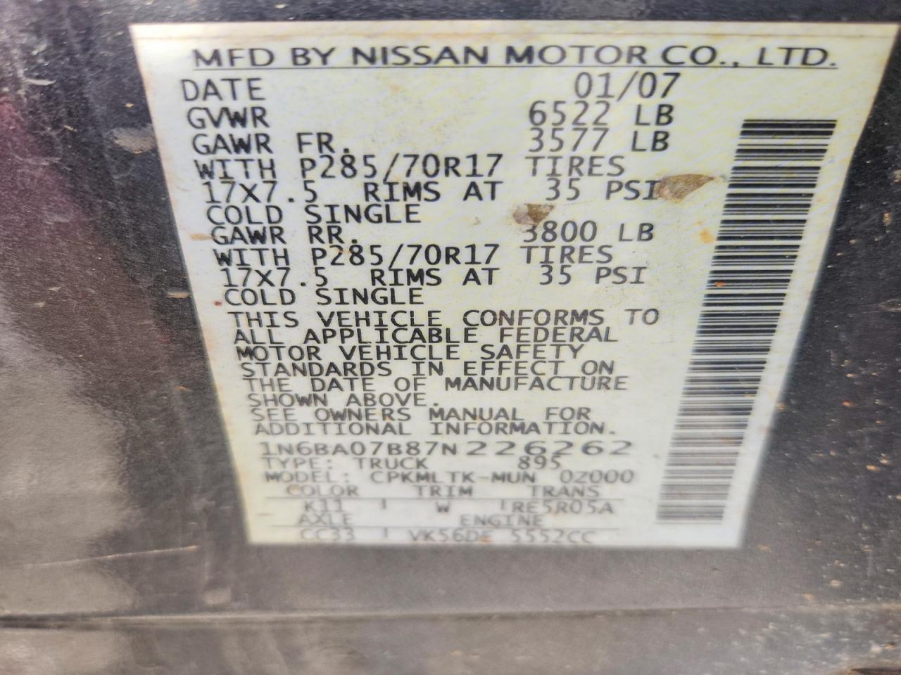 2007 NISSAN TITAN XE F