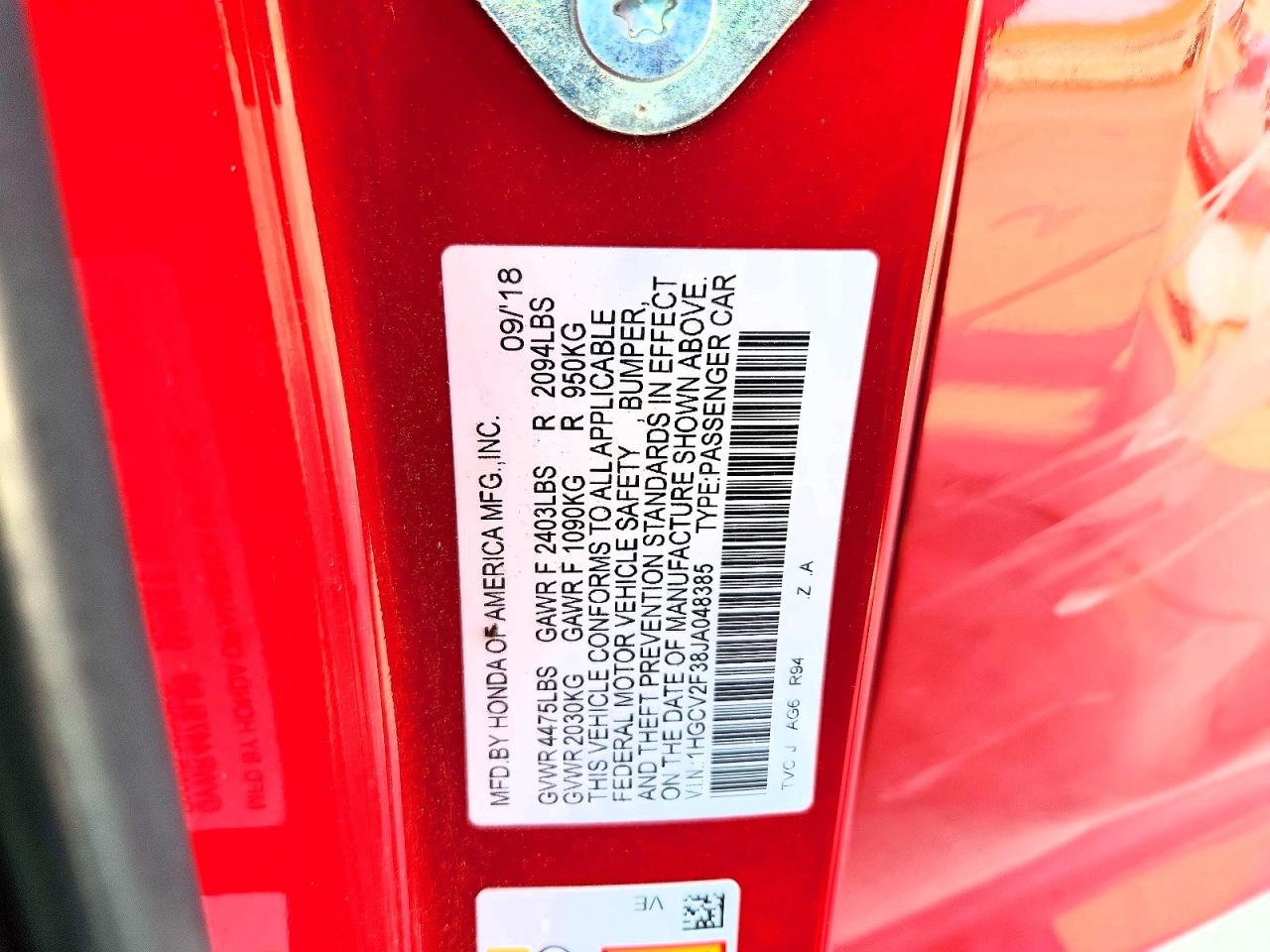 2018 HONDA ACCORD
