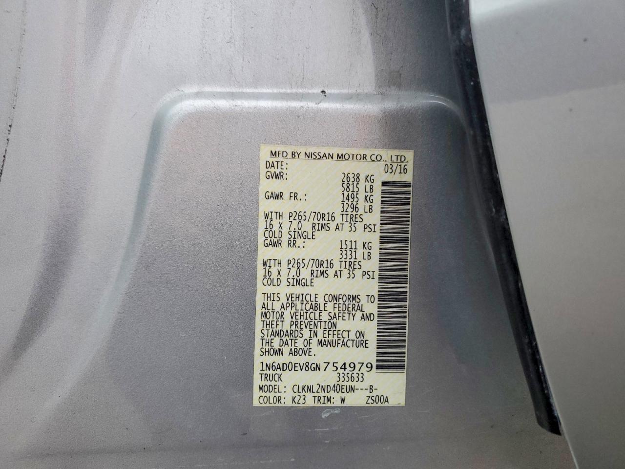 2016 NISSAN FRONTIER