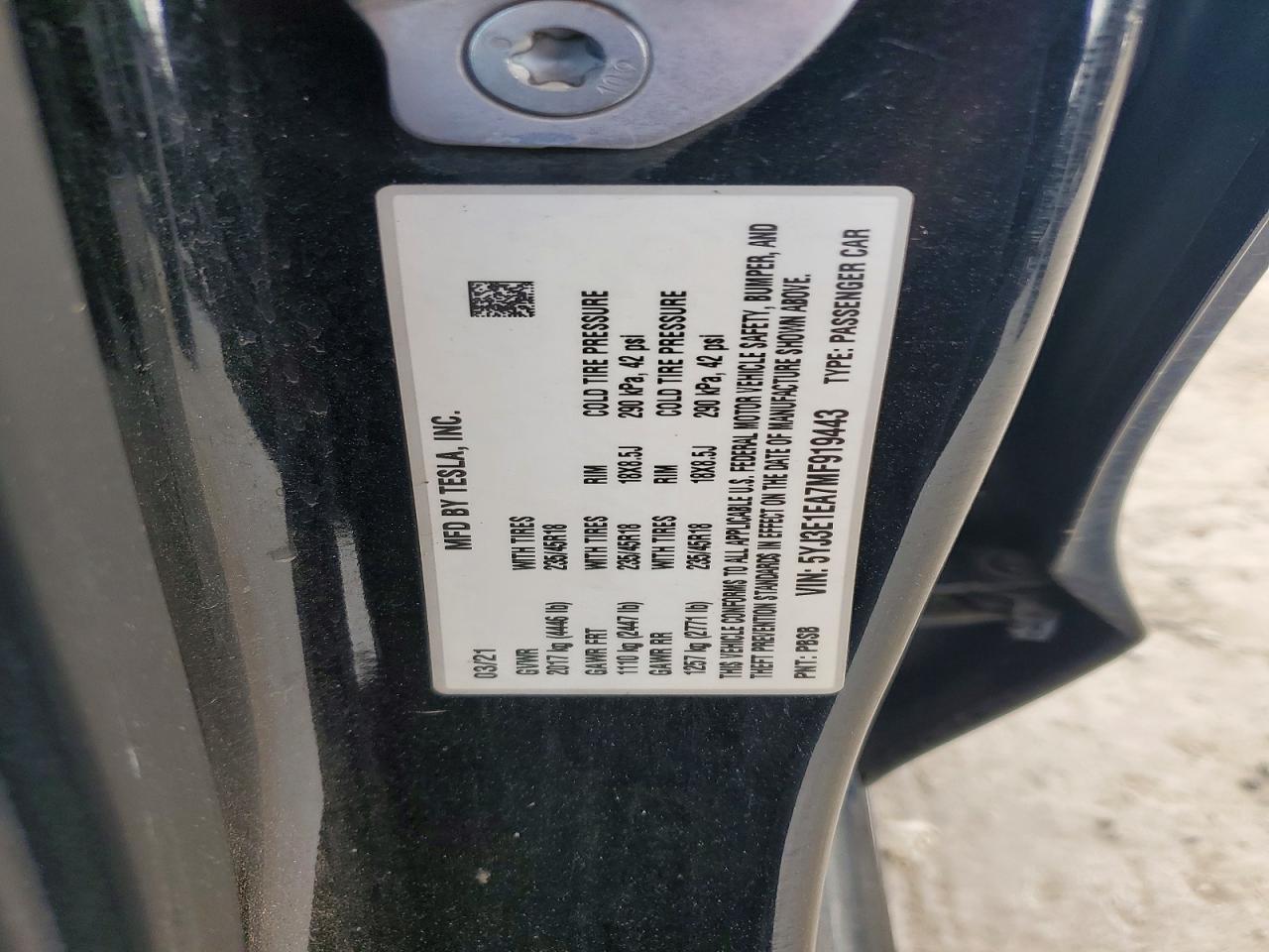 2021 TESLA MODEL 3