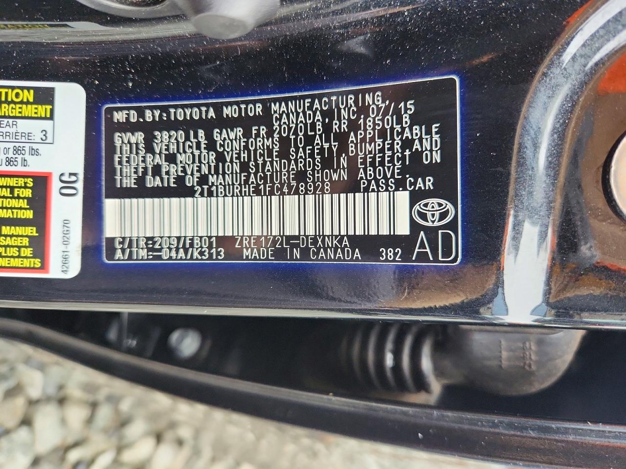 2015 TOYOTA COROLLA