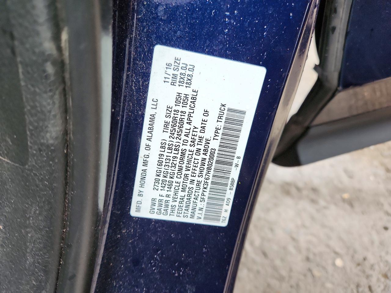 2017 HONDA RIDGELINE