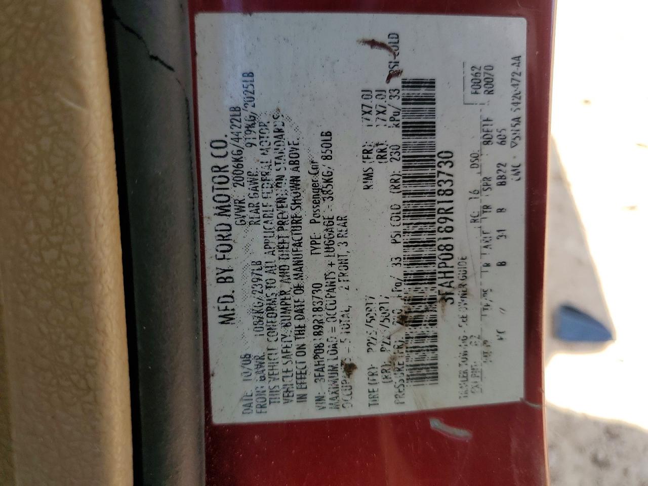 2009 FORD FUSION SEL