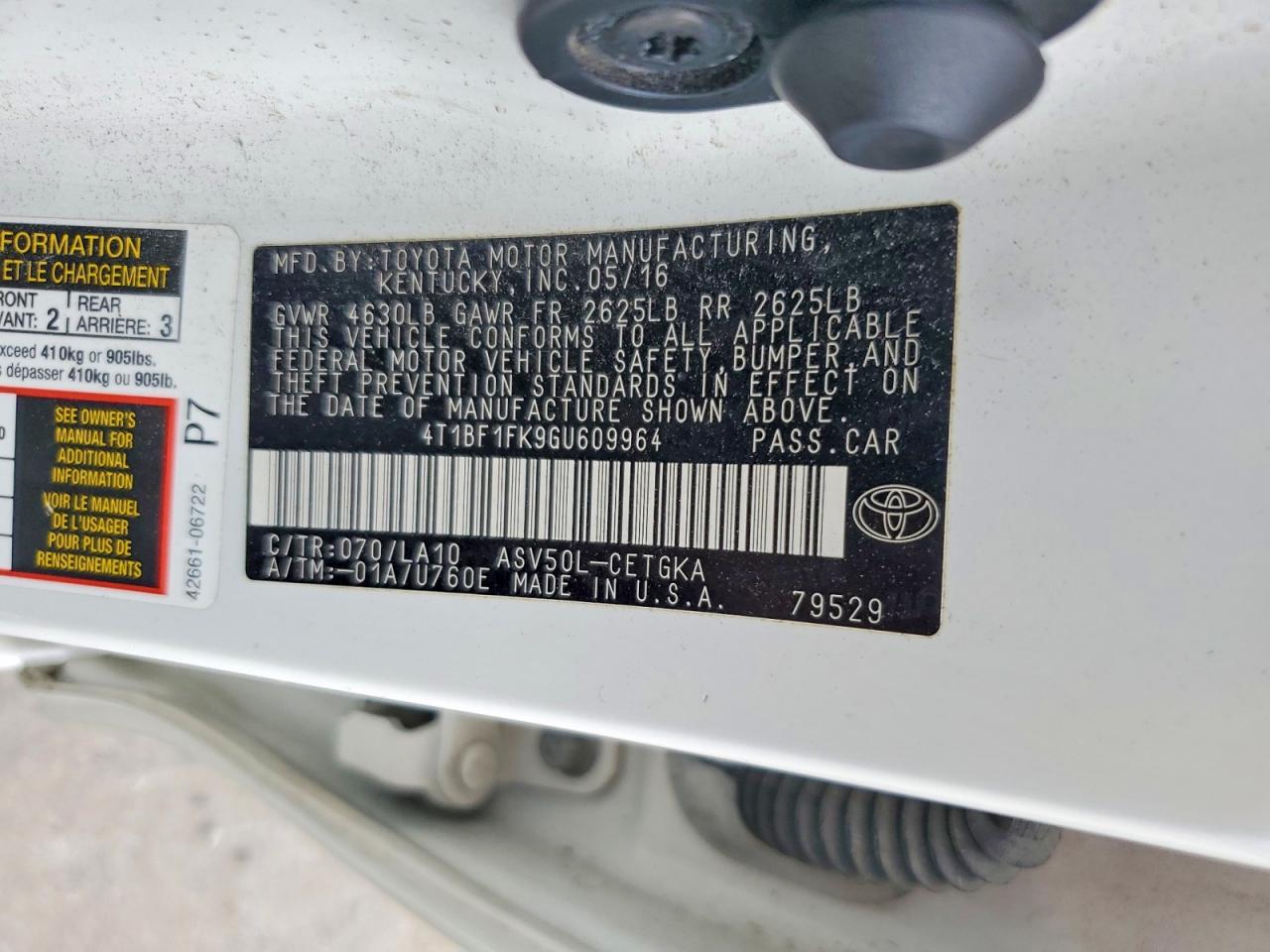 2016 TOYOTA CAMRY