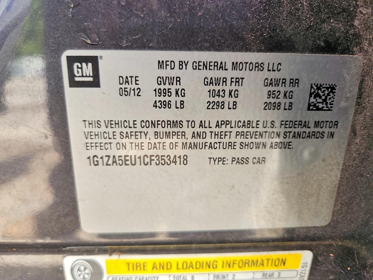 2012 CHEVROLET MALIBU