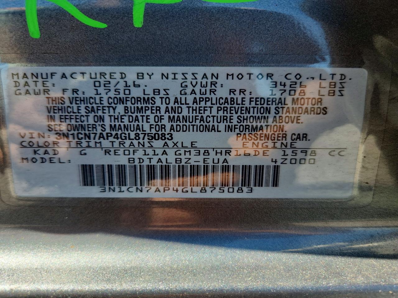 2016 NISSAN VERSA
