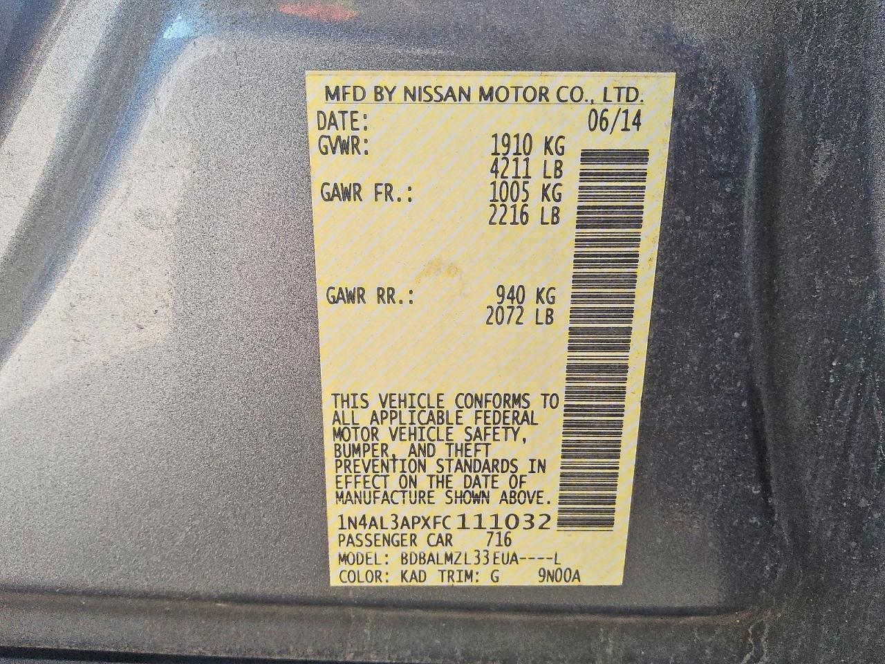2015 NISSAN ALTIMA
