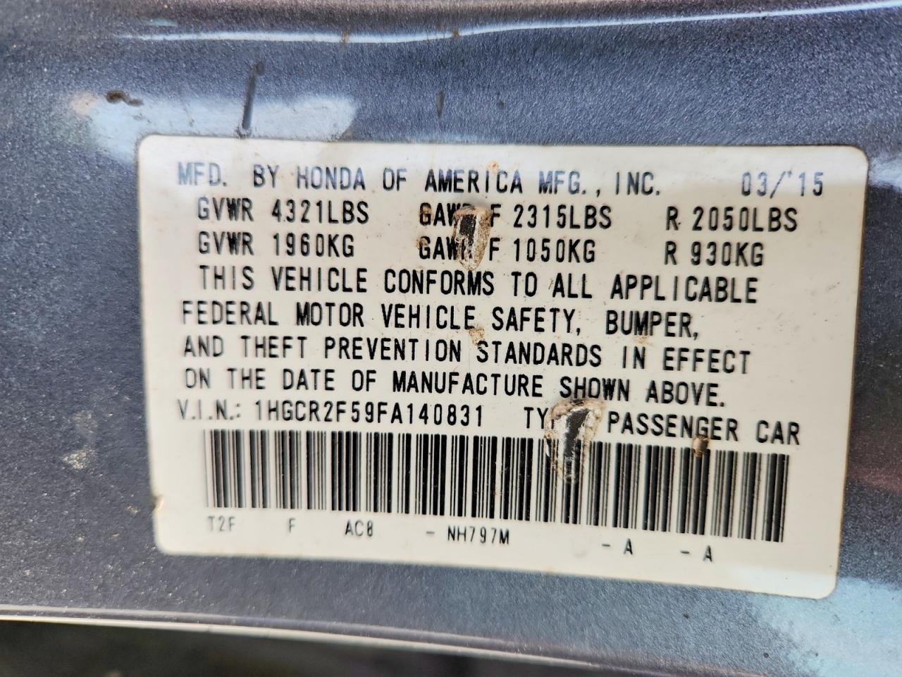2015 HONDA ACCORD