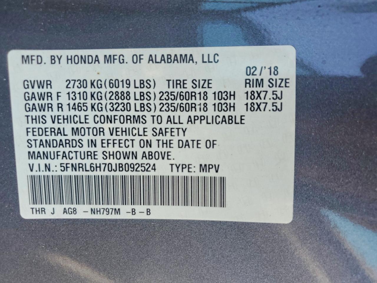 2018 HONDA ODYSSEY