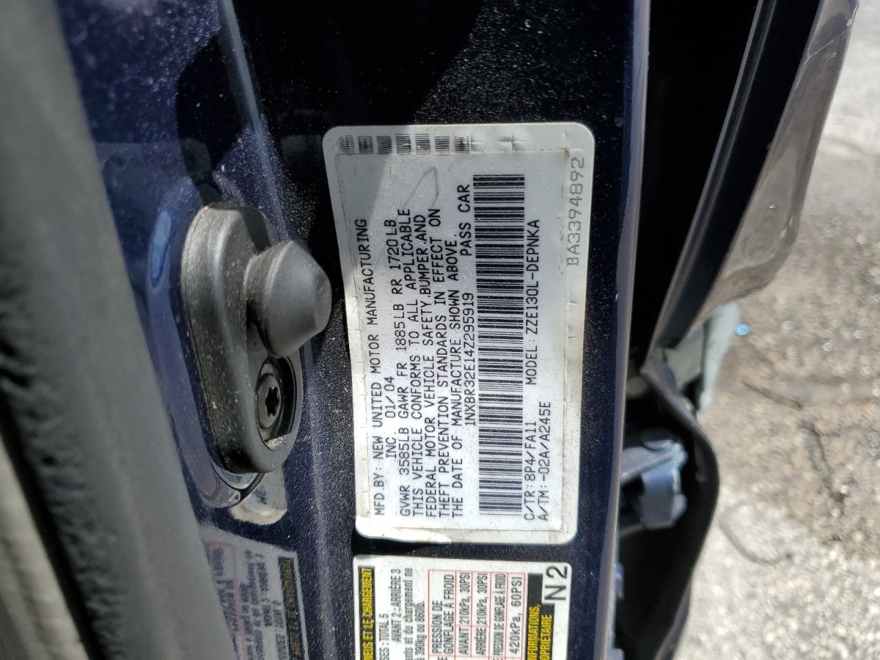 2004 TOYOTA COROLLA