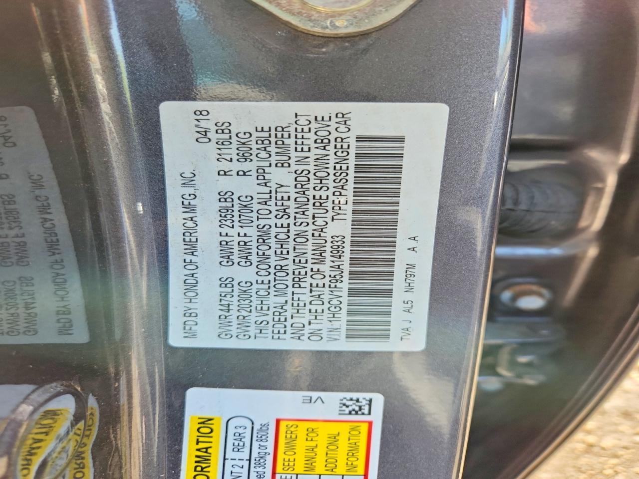 2018 HONDA ACCORD