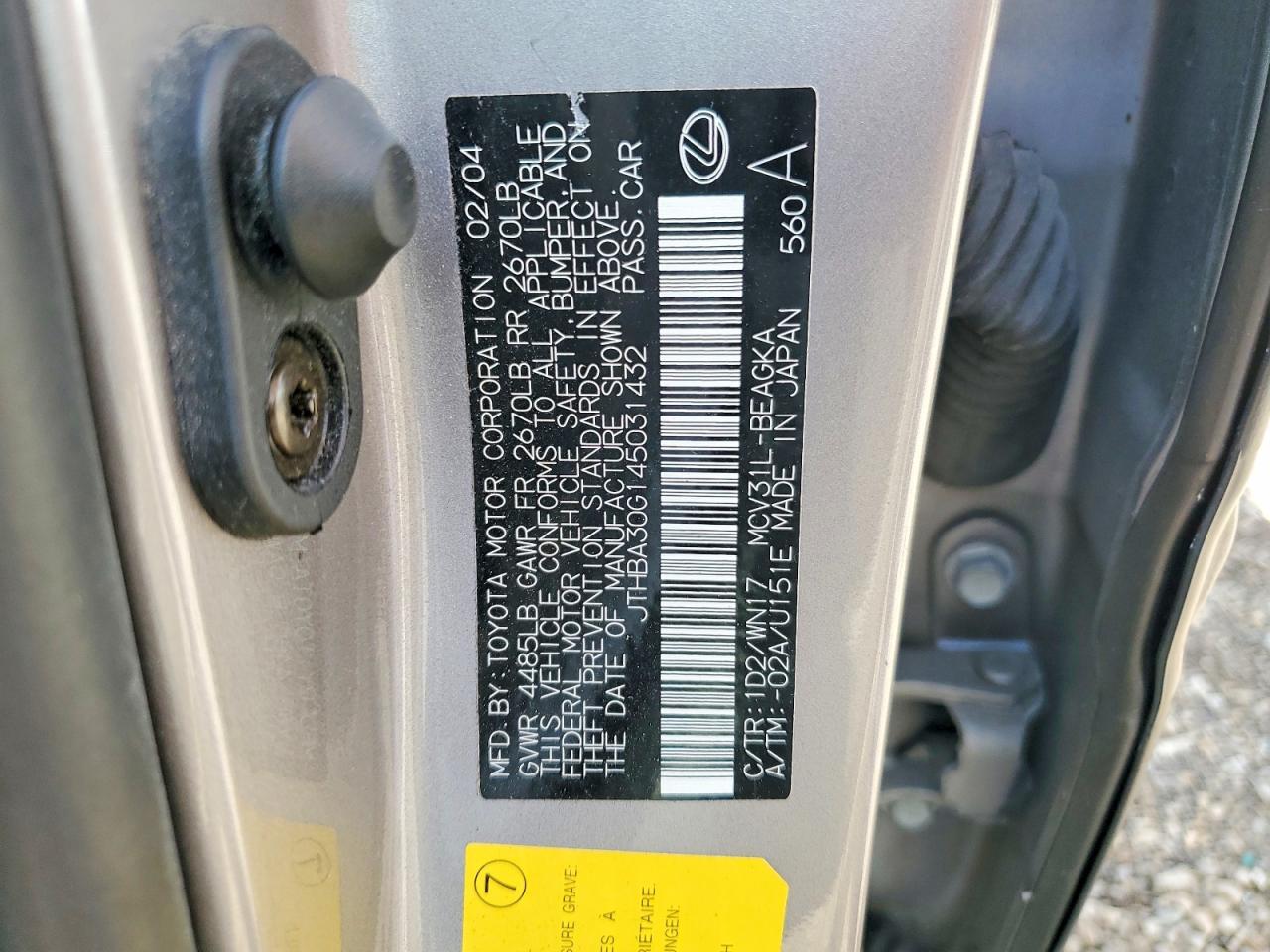 2004 LEXUS ES330