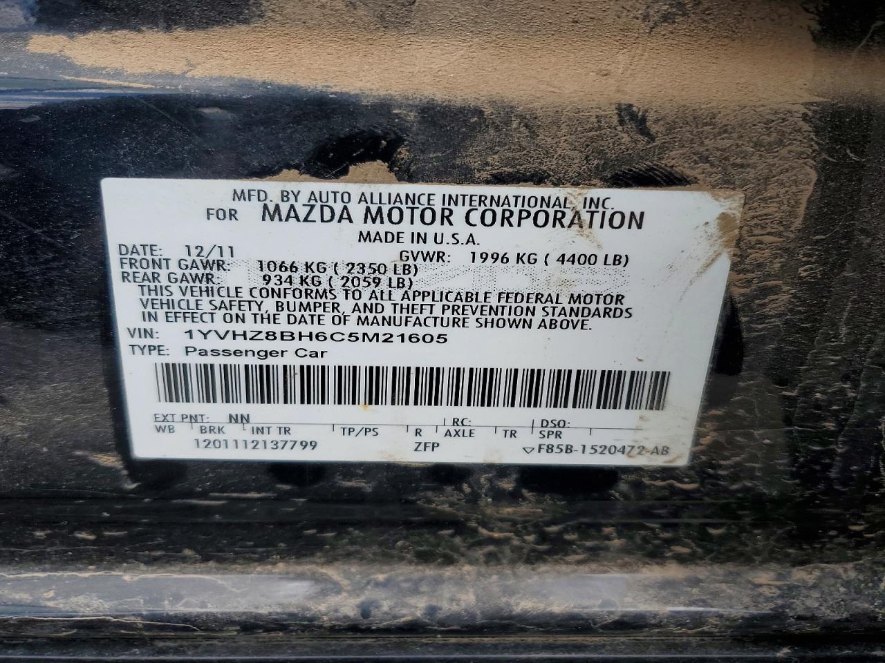 2012 MAZDA 6