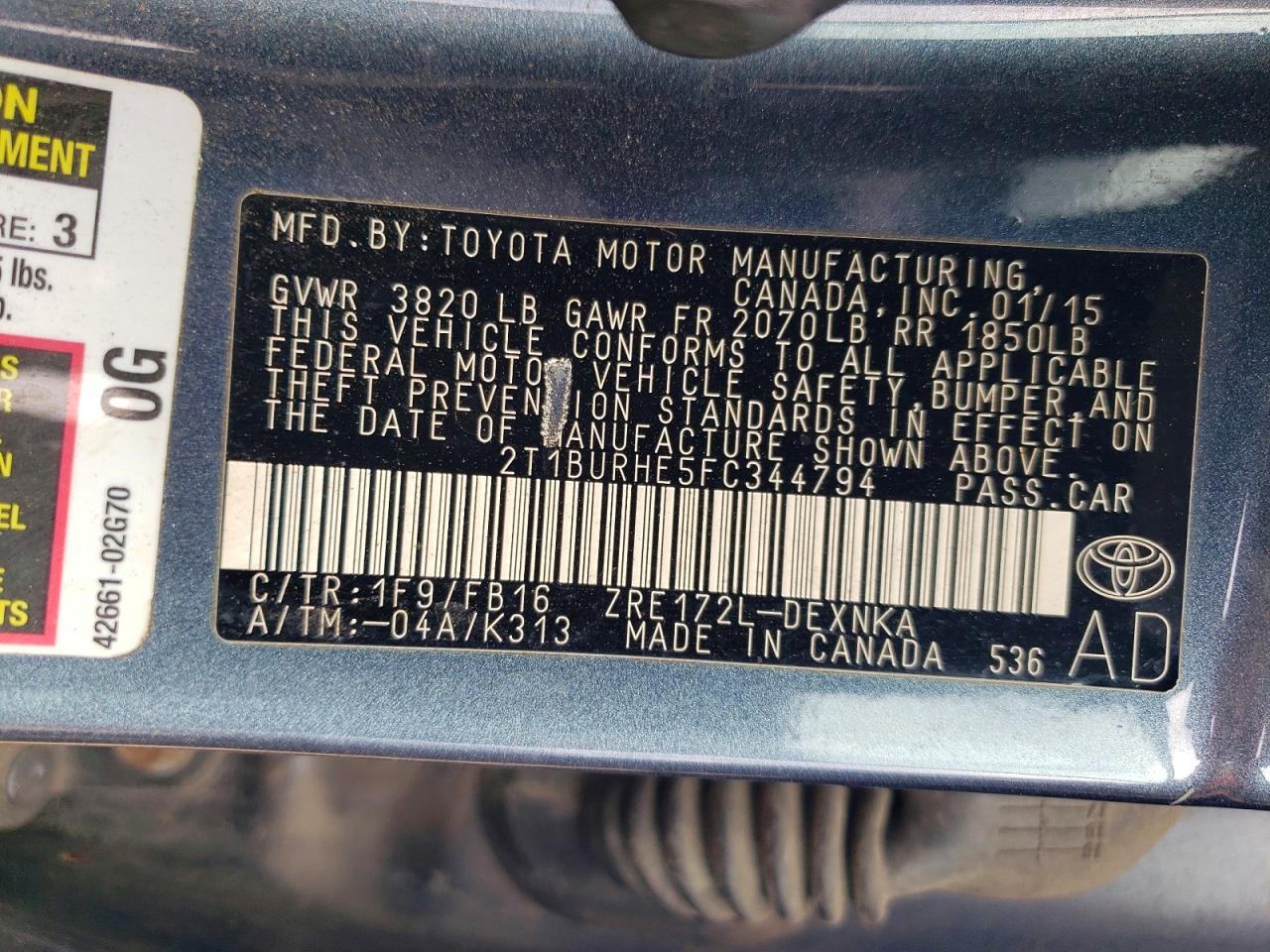 2015 TOYOTA COROLLA