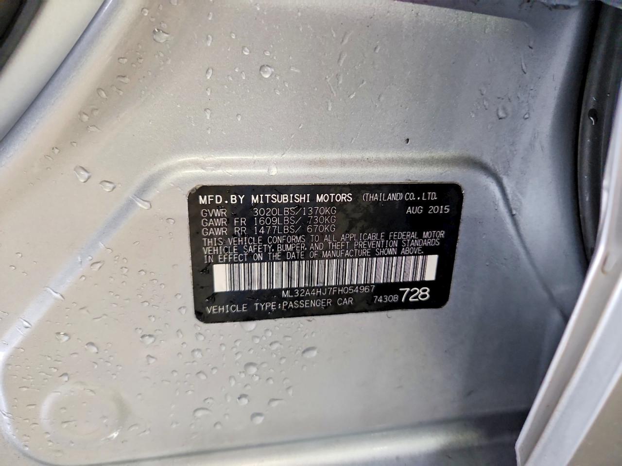 2015 MITSUBISHI MIRAGE