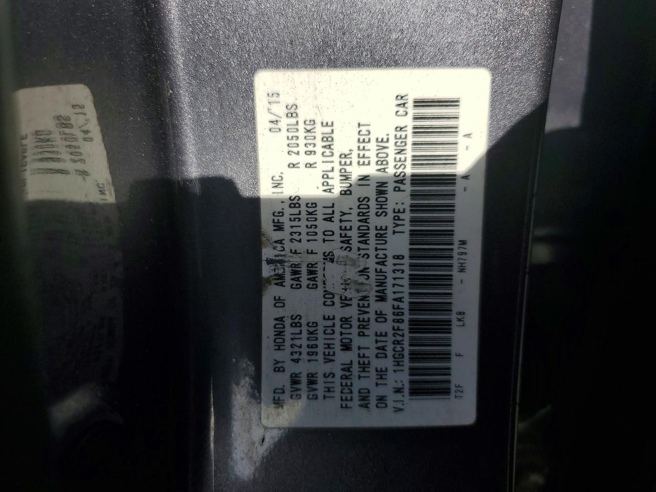2015 HONDA ACCORD