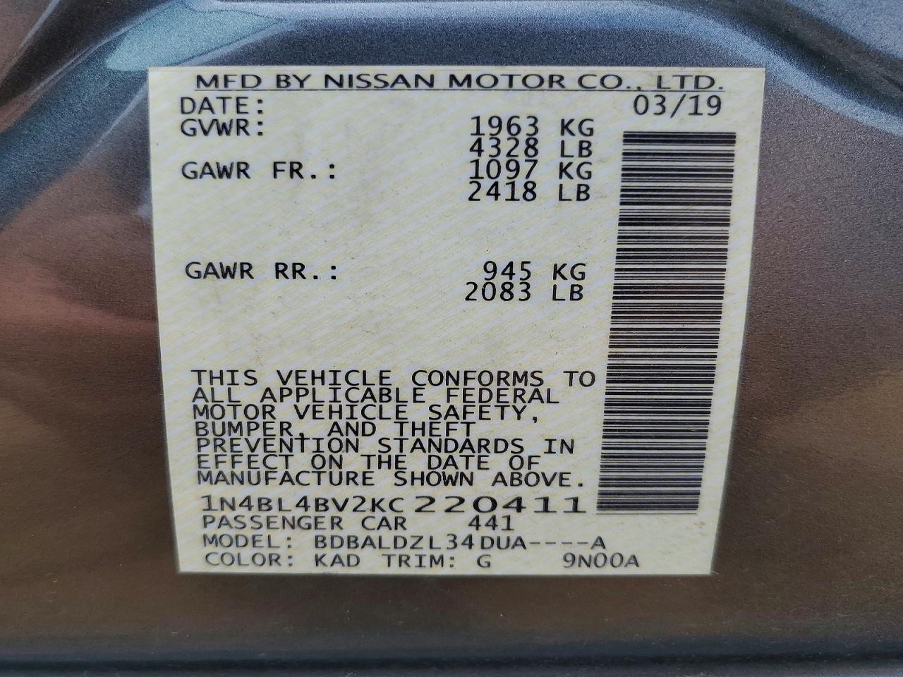 2019 NISSAN ALTIMA