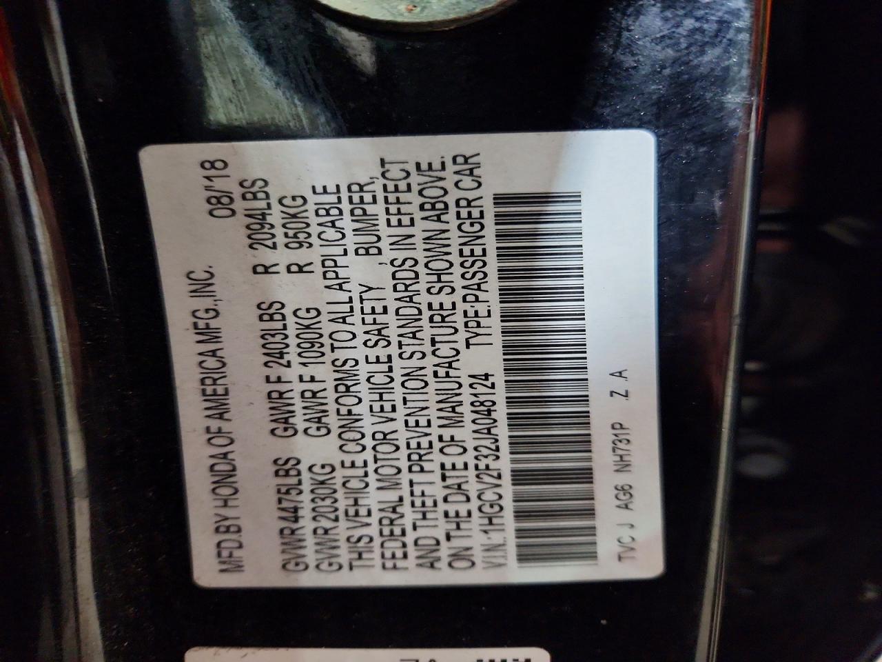 2018 HONDA ACCORD