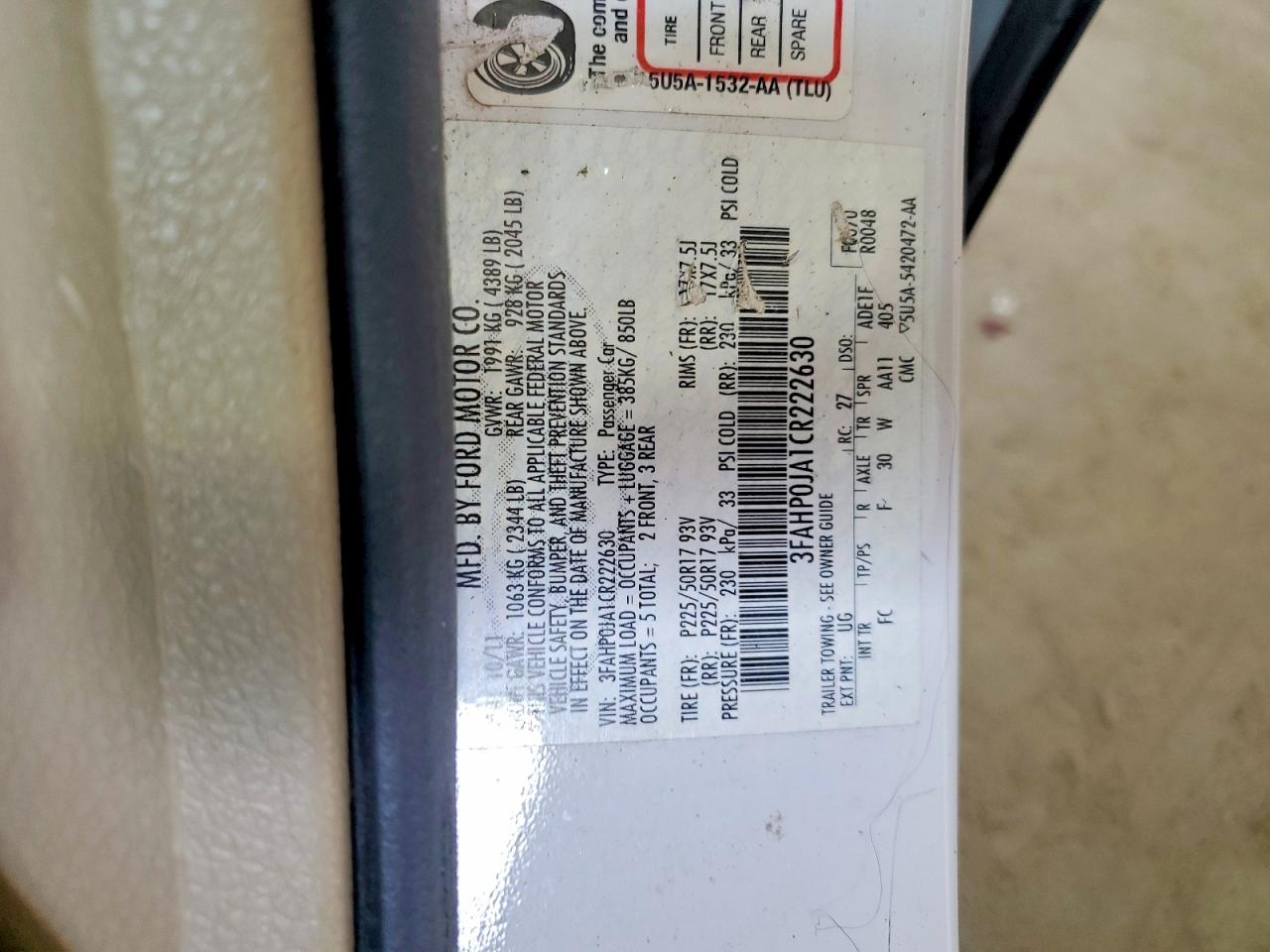 2012 FORD FUSION