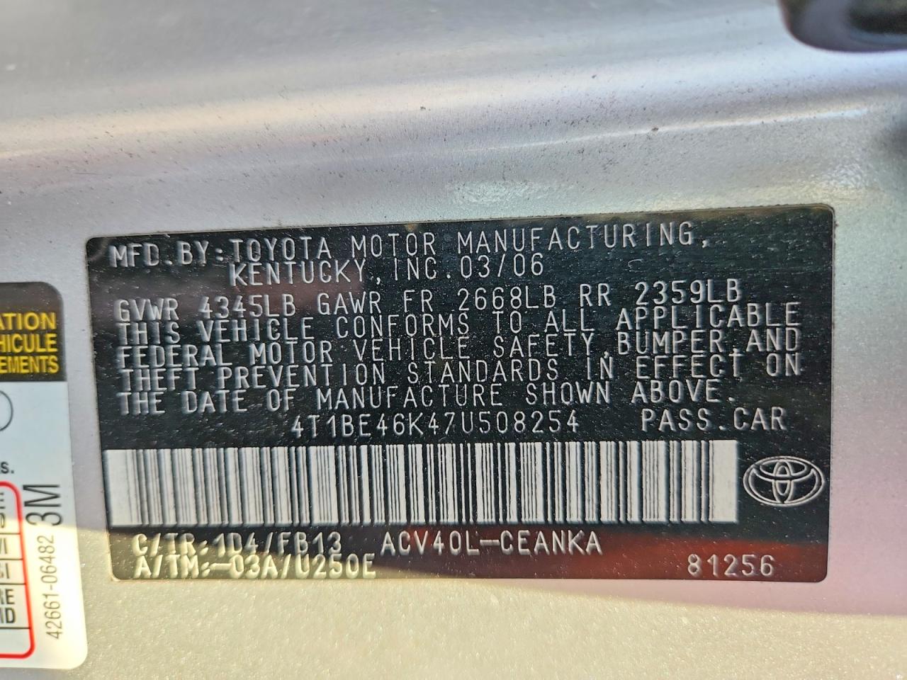 2007 TOYOTA CAMRY