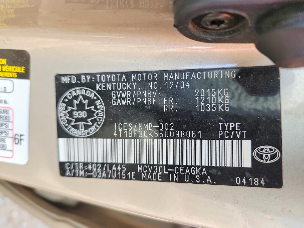 2005 TOYOTA CAMRY
