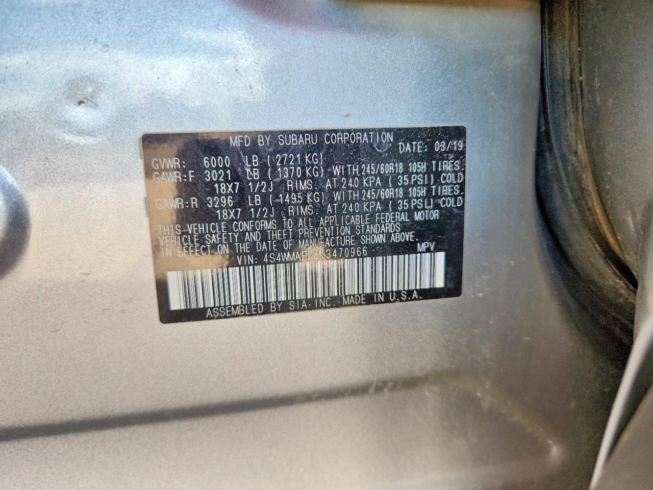 2019 SUBARU ASCENT
