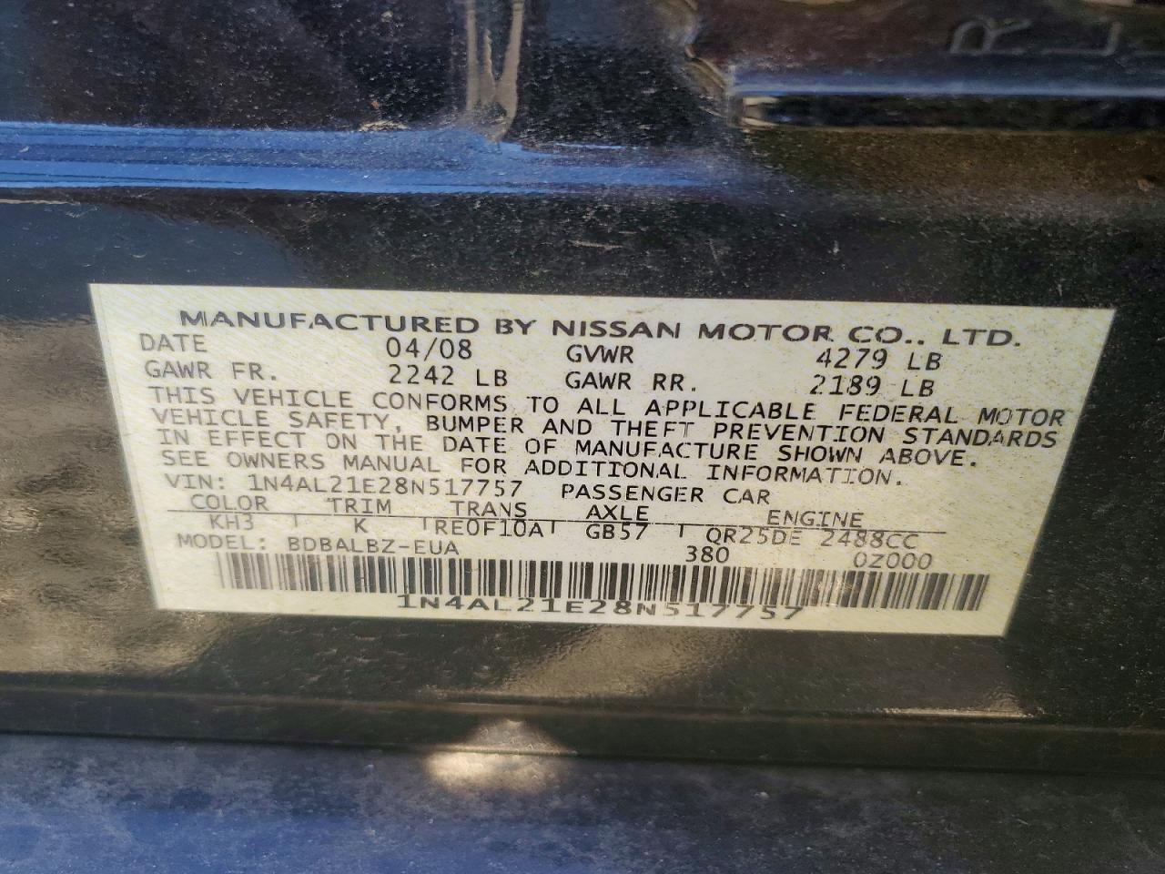 2008 NISSAN ALTIMA