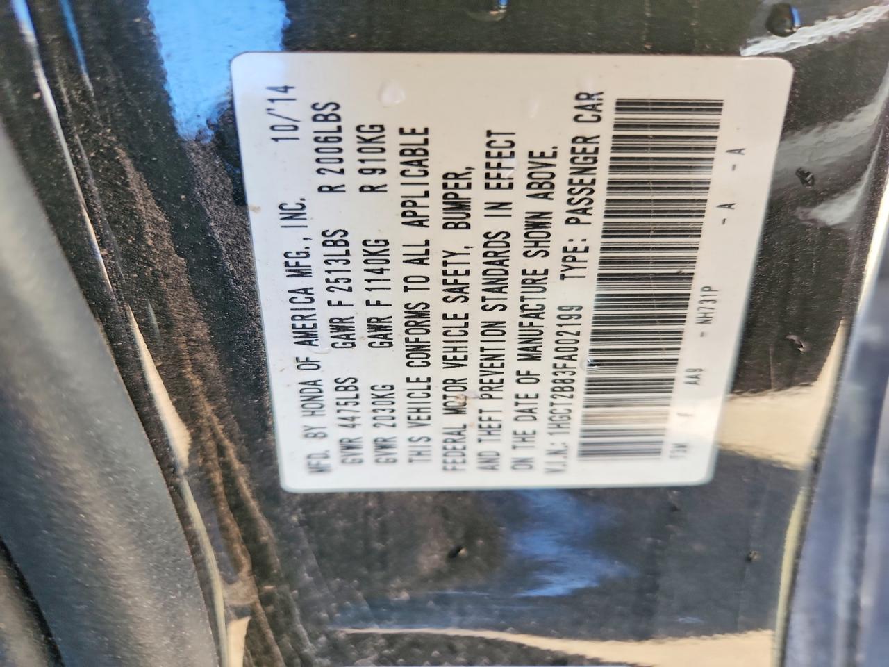 2015 HONDA ACCORD