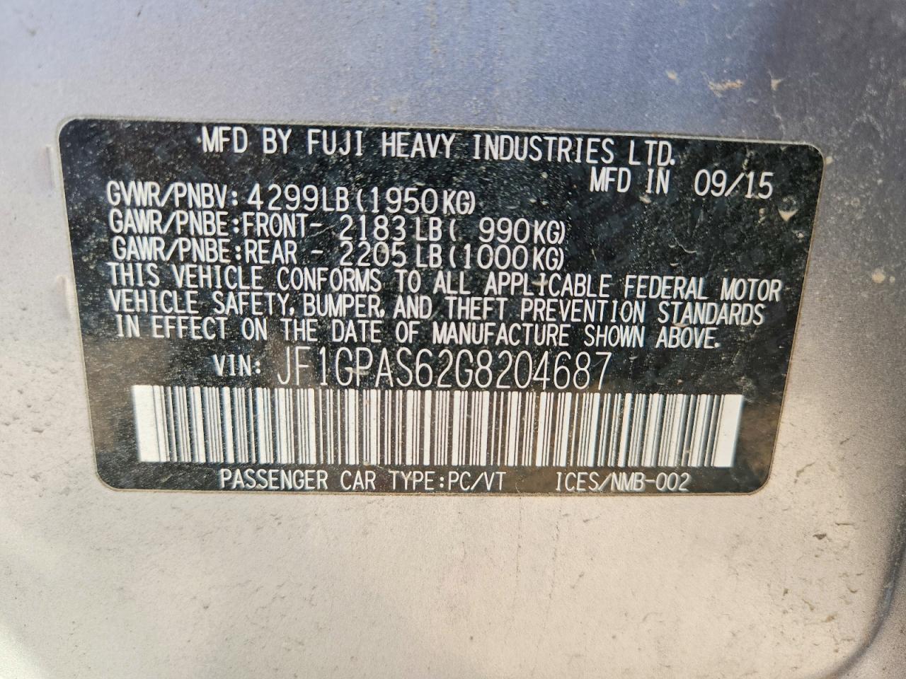 2016 SUBARU IMPREZA
