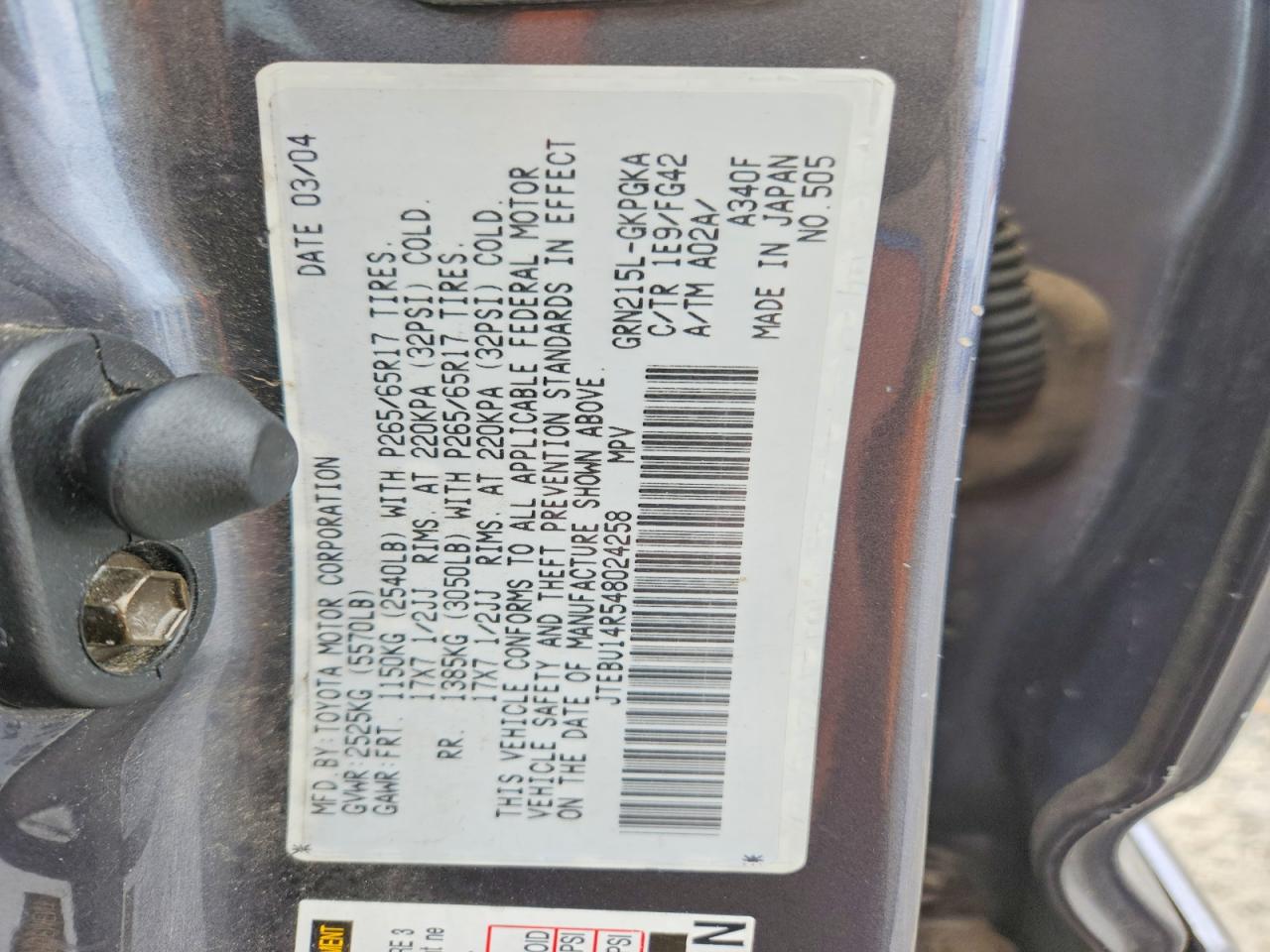 2004 TOYOTA 4RUNNER