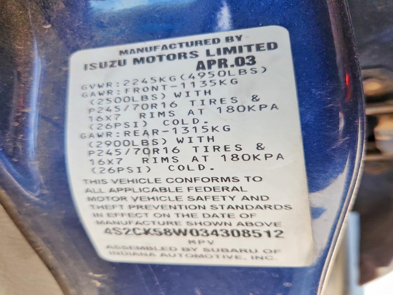 2003 ISUZU RODEO