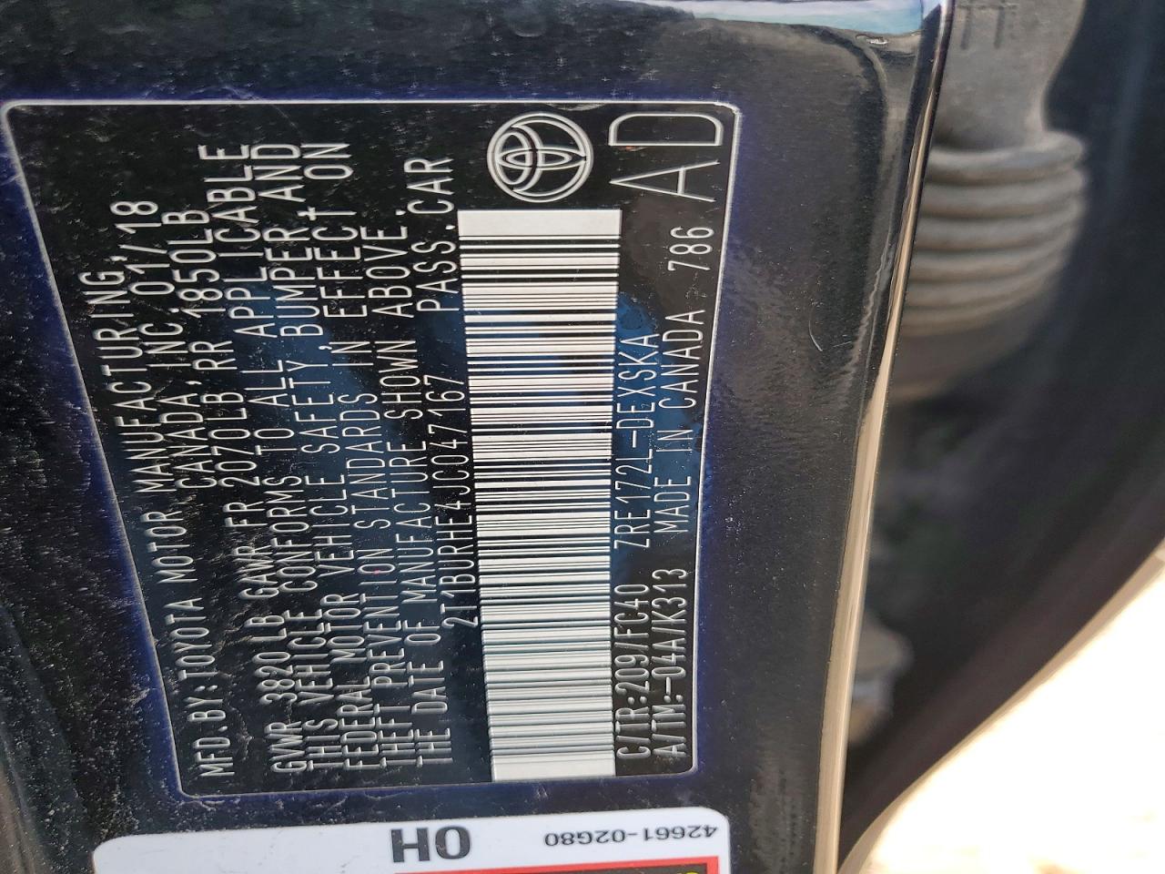 2018 TOYOTA COROLLA