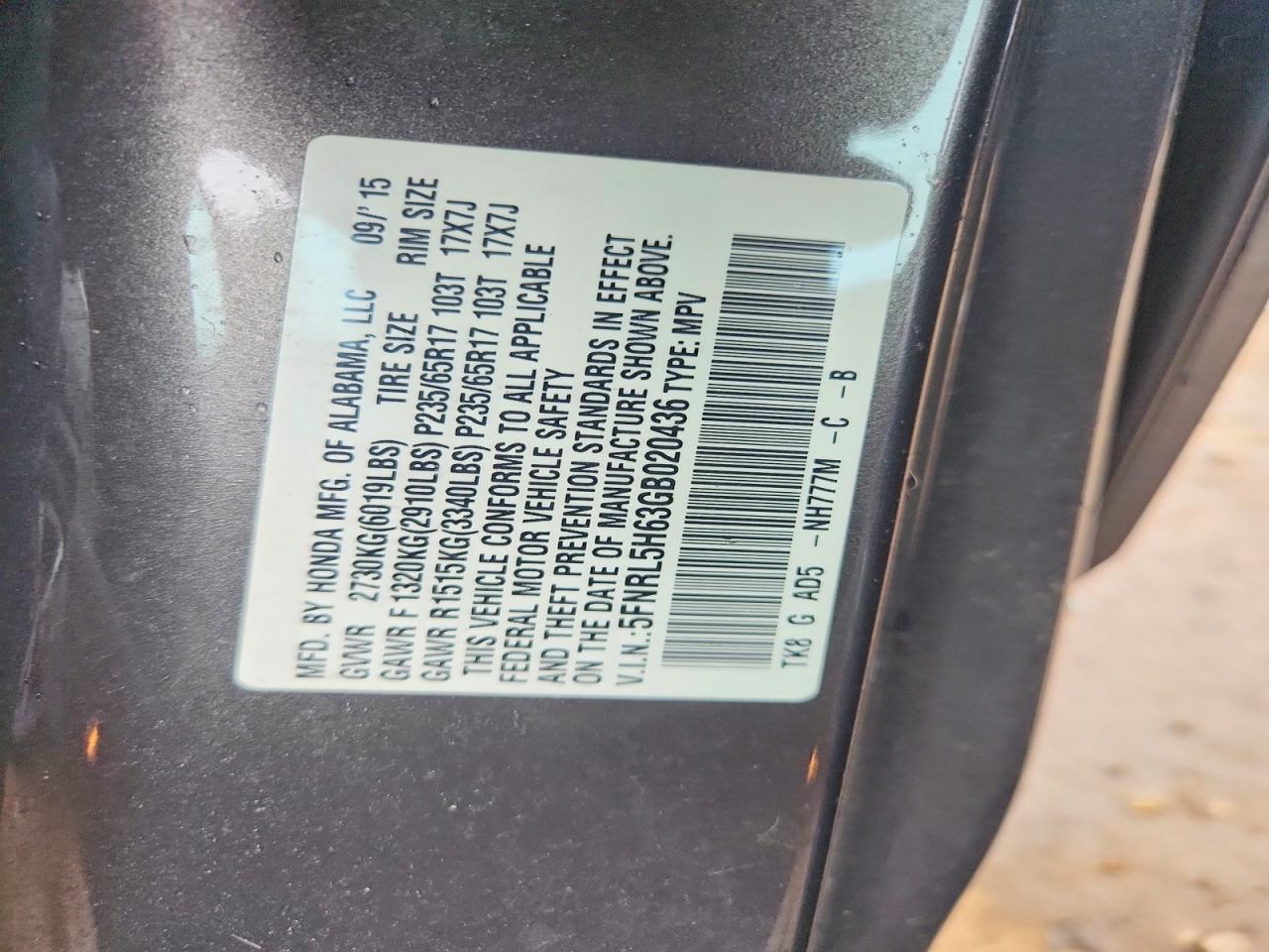 2016 HONDA ODYSSEY