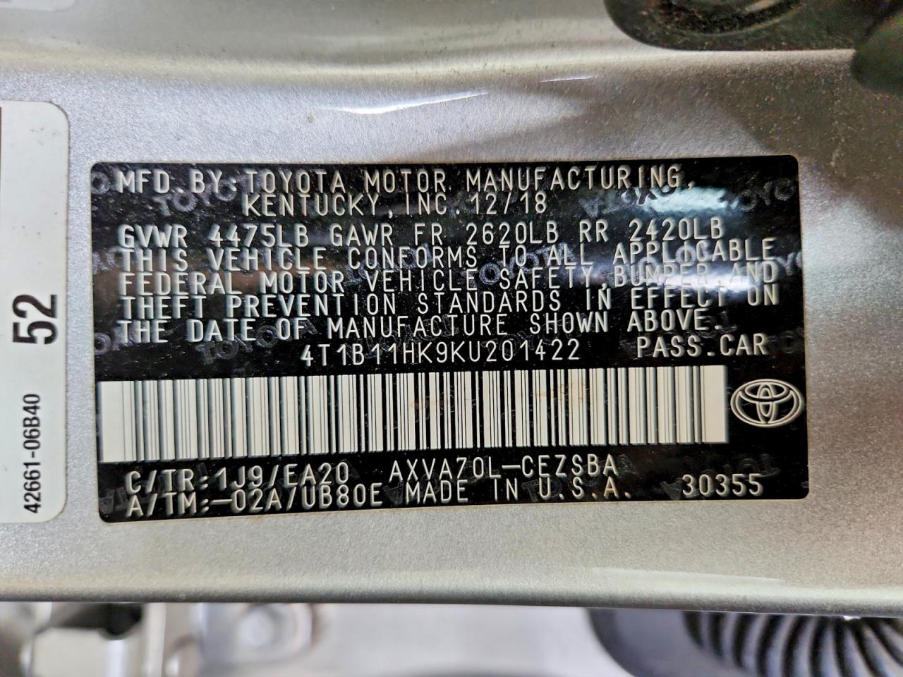 2019 TOYOTA CAMRY