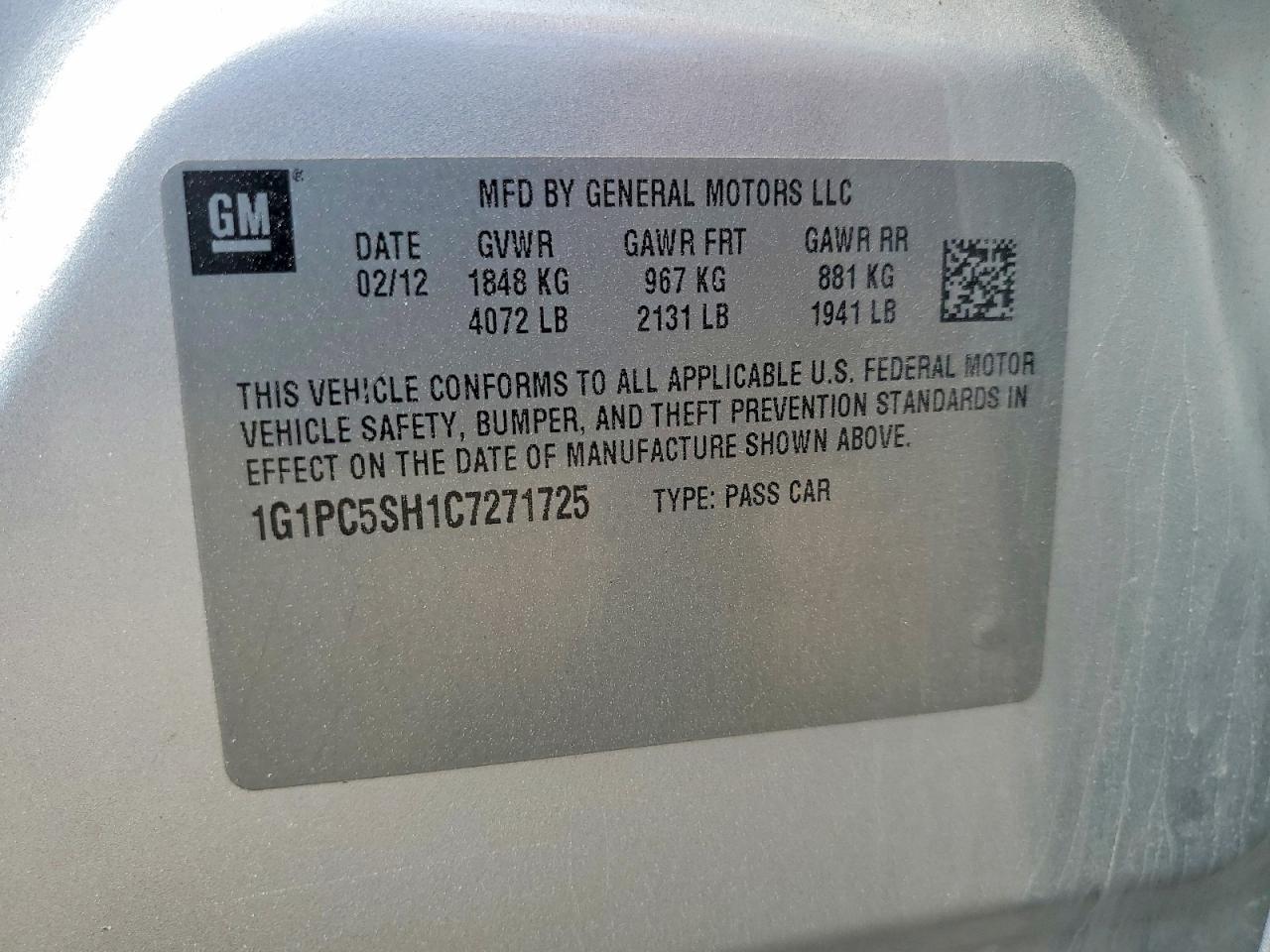 2012 CHEVROLET CRUZE