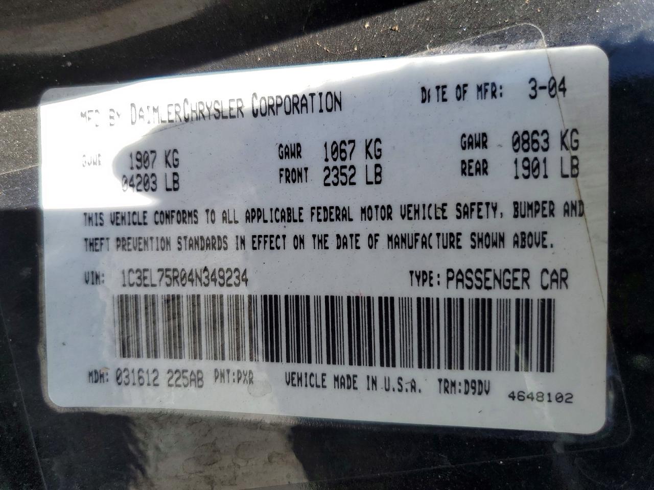 2004 CHRYSLER SEBRING