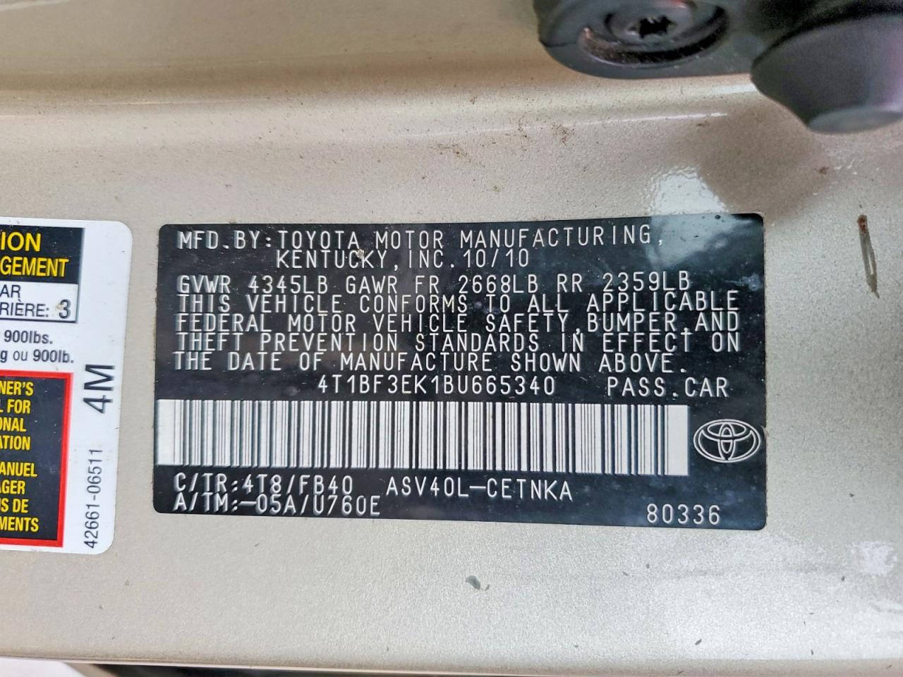 2011 TOYOTA CAMRY