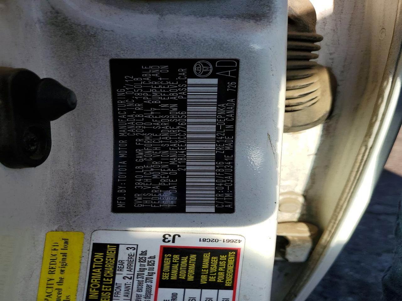 2012 TOYOTA COROLLA