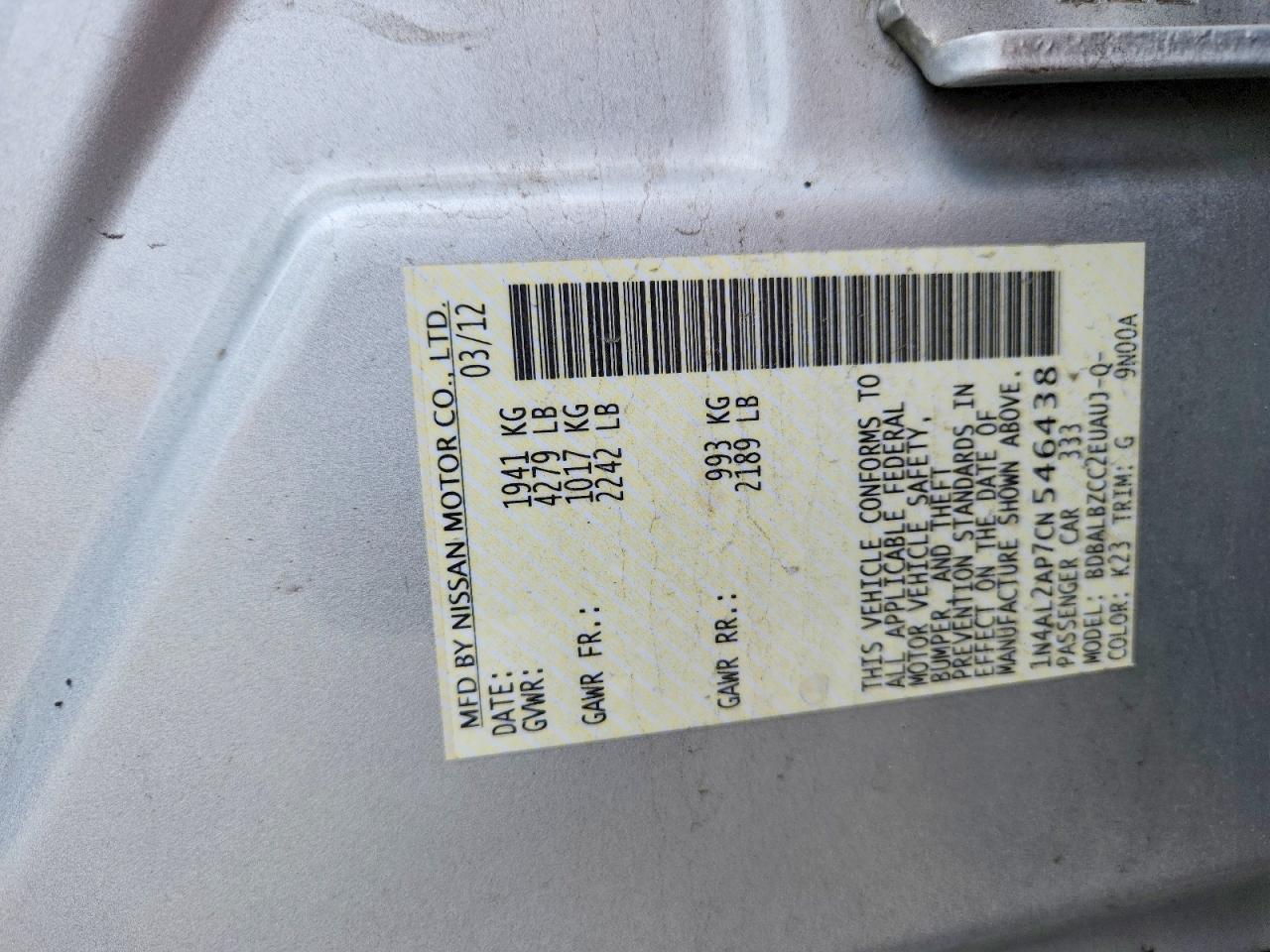 2012 NISSAN ALTIMA