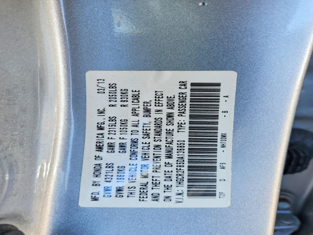 2013 HONDA ACCORD