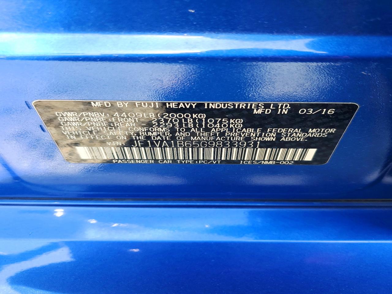2016 SUBARU WRX