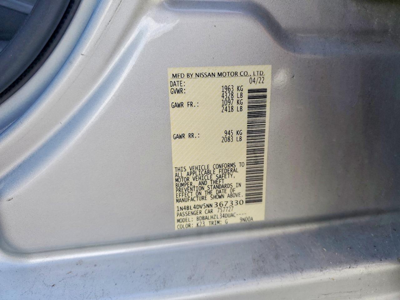 2022 NISSAN ALTIMA